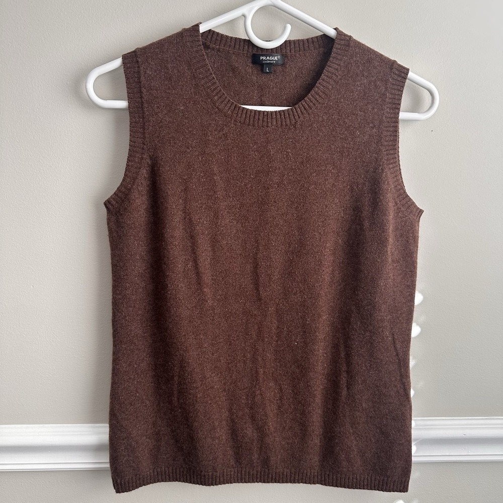 Prague Cashmere Womens Brown Sweater Vest L Classic Fall Minimalist Capsule